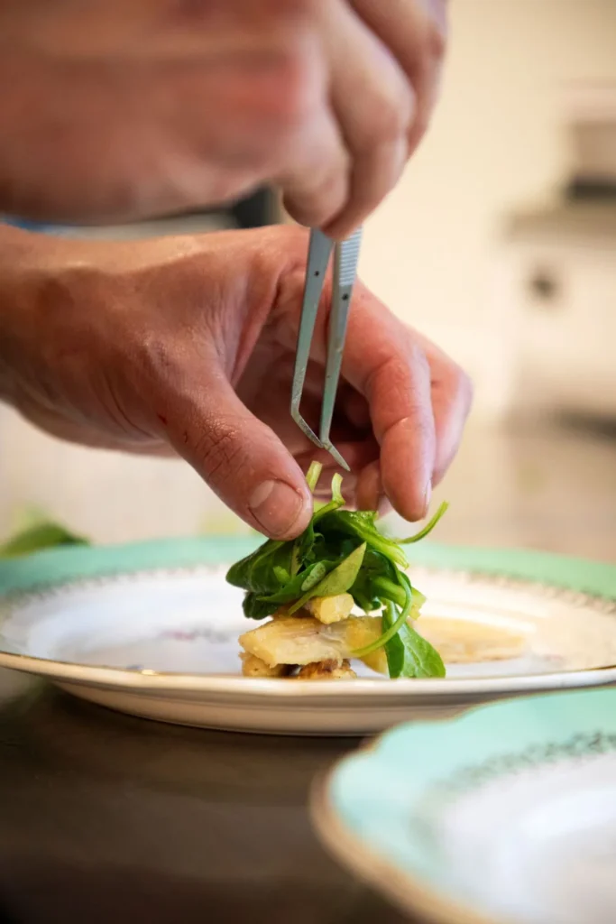 The menu 3 herbes du potager deposes sur une preparation du chef fraisse jocelyn